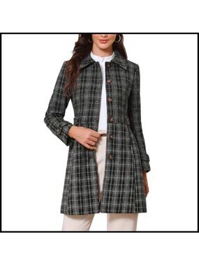 Vintage Plaid Pea Coat Single Breasted Mid-Length Winter Overcoat
